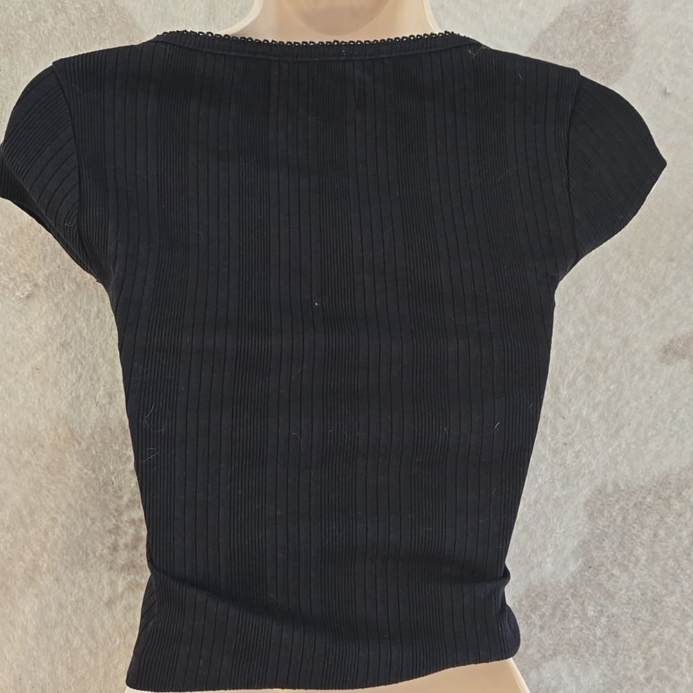 Urban Outfitters BDG Black Ribbed Square Neck Top Tee NEW S - Picture 3 of 4